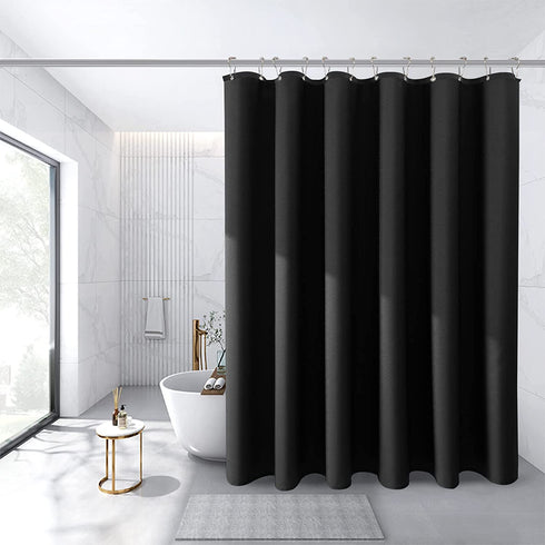Textured ‹Fabric Shower Curtain - Polyester Shower Curtains for Bathroom, Water Repellent, Hotel Spa Luxury with 12 Hooks, Machine Washable, Decorative Bathroom Curtain Black 72 x 72