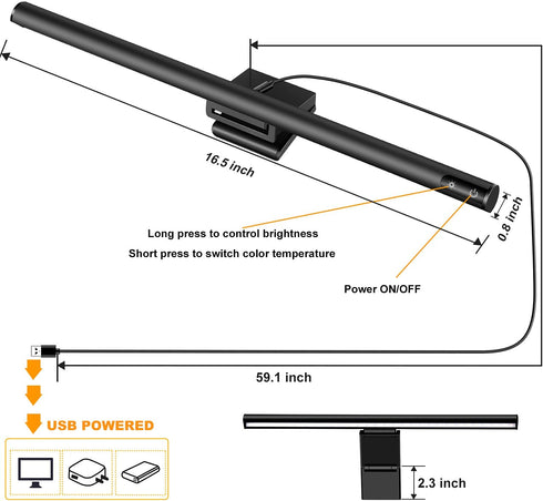 UBright Computer Monitor Light, Screen Light Bar with Touch Sensor USB Monitor Lamps Desk Light 3 Switchable Light Modes Dimmable Monitor Light Bar Eyes Care Reading Light for Desk Office Home Round