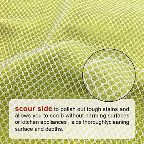 Microfiber Dish Cloth Kitchen Cleaning Rags with Net Poly Scour Side for Washing 12" x 12" 6 Pack (Green and Blue)