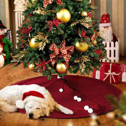 BBA SUNRISE Red Christmas Tree Skirt, 48 inches Large Burgundy Burlap Like Plain Xmas Rustic Red Tree Skirt, Indoor Xmas Tree Holiday Decorations