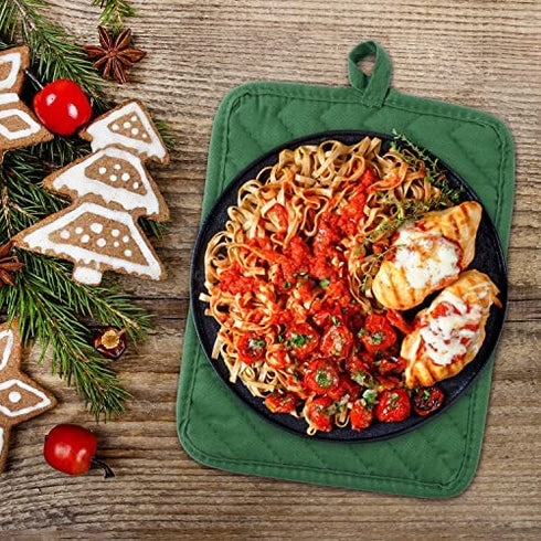 R HORSE 6Pcs Christmas Pot Holder with Pocket for Kitchen Green Pocket Pot Holder Cotton Heat Resistant Potholder Terry Coaster Oven Mitts Christmas Hot Pads for Baking Cooking 7''x9''