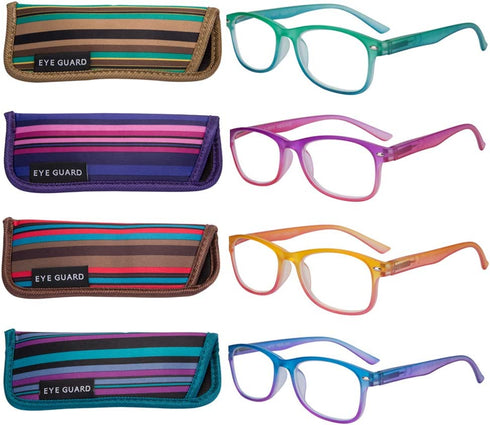 EYEGUARD 4 Pack Reading Glasses for Women Fashion Colorful Gradient Readers