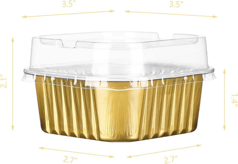 Baking Cups Aluminum Foil, EUSOAR 5oz 50pcs Reusable Cupcake Cups with Lids, 150ml Pie Ramekins, Desserts Flans, Custard Cake Pudding Jello Cups, Catering Party Favor-Gold