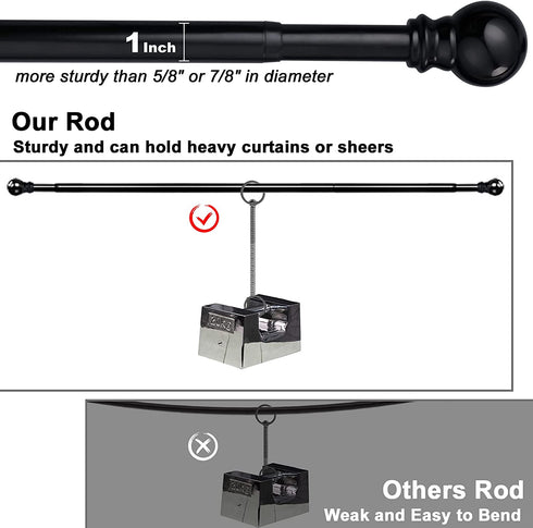 Curtain Rod,1 Inch Adjustable Black Curtain Rods for Windows 34" to 68",Stainless Steel Single Curtain Rod Set with Brackets for Bedroom Kitchen Window ?Black?