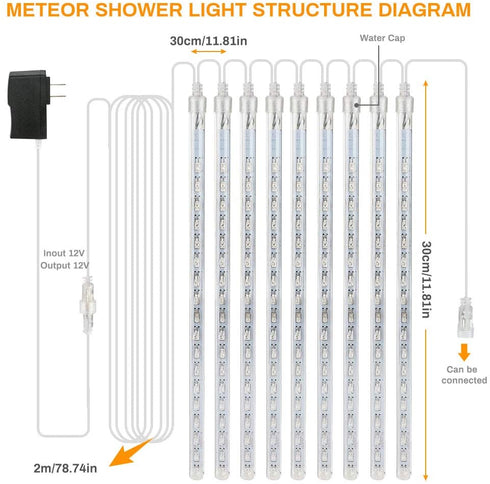 Allnice Meteor Shower Lights Falling Rain Lights Christmas Lights 30cm 8 Tube 192 LEDs Fairy String Lights for Halloween Christmas Wedding Tree Garden Home Outdoor Decoration (Blue)