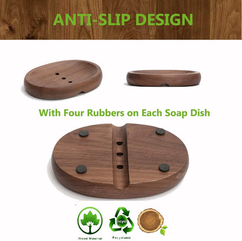 HASTER Walnut Wooden Soap Dish,Natural Handcrafted Bar Soap Holder, Wood Sponge Holder,Premium Gift Soap Holder with Soap Saver for Shower, Bathroom and Kitchen (Rectangular and Oval) 2Pack