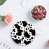 Set of 4 Coasters for Drinks, Absorbing Stone Cow Print Animal Themed Black and White Ceramic Round Coaster with Cork Base No Holder, for Housewarming Coffee Kitchen Room Bar Decor (4 Inch)