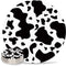 Set of 4 Coasters for Drinks, Absorbing Stone Cow Print Animal Themed Black and White Ceramic Round Coaster with Cork Base No Holder, for Housewarming Coffee Kitchen Room Bar Decor (4 Inch)