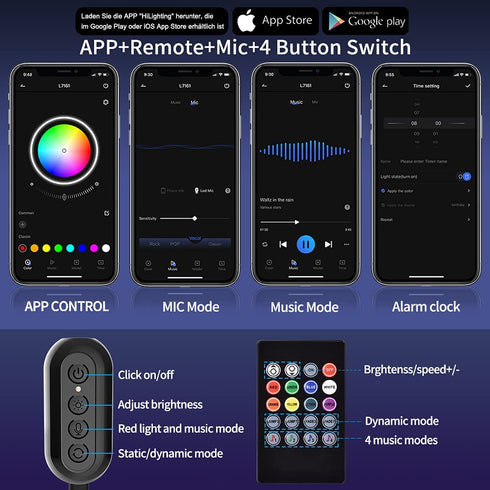 Led Strip Lights,60ft Led Light Strip Music Sync Color Changing RGB Led Strip Built-in Mic,Bluetooth App Control LED Tape Lights with Remote,5050 RGB Rope Light Strips