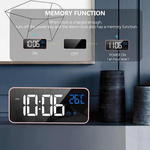 LATEC Alarm Clocks, Large LED Digital Alarm Clock with Temperature, Snooze, USB Charging and Dual Alarms Multi Ringtones for Bedroom, Bedside, Living Room, Office (Pink)