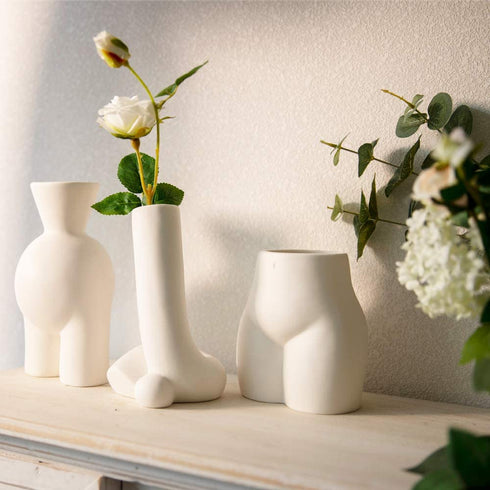 Pure White Ceramic Butt Flower Vase, Creative Body Vase Pen Holder Makeup Brush Holder Home Decor Body Vase Female Form, Feminist Cute Minimalist Small Accent Vase