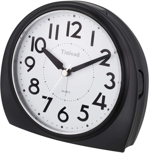 5.5" Silent Analog Alarm Clock Non Ticking, Gentle Wake, Beep Sounds, Increasing Volume, Battery Operated Snooze and Light Functions, Easy Set, Black (Best for Elder)