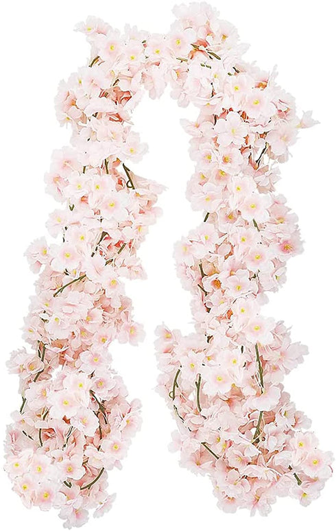 CEWOR 4pcs Artificial Cherry Blossom Flower Vines Hanging Silk Flowers Garland for Wedding Party Home Decor Japanese Kawaii Decor