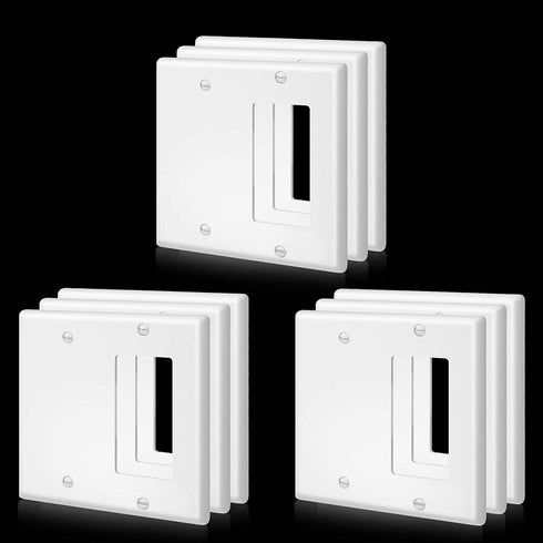 9 Pieces 2-Gang Wall Plate Light Switch Cover Outlet Covers Wall Plates 1-Blank 1-Decorator/GFCI Device Polycarbonate Thermoplastic Switch Cover, Standard Size, White