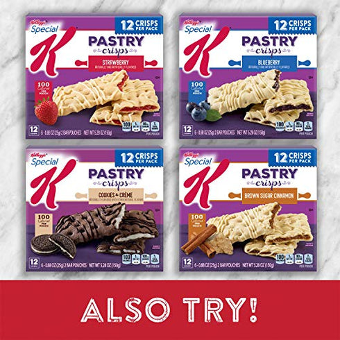Kellogg's Special K Pastry Crisps, Breakfast Bars, 100 Calorie Snacks, Cookies 'N' Creme, 5.28oz Box (12 Crisps)