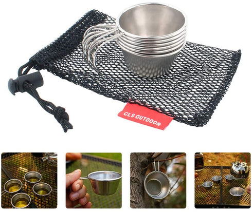 BESPORTBLE 6pcs Outdoor Stainless Steel Sierra Cups Camping Bowls with Folding Handle Soup Ladles for Outdoor Camping Hiking