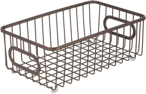 mDesign Farmhouse Decor Metal Wire Food Storage Organizer, Bin Basket for Kitchen, Pantry, Bathroom, Laundry Room, Closets, Garage - High - Small, 2 Pack - Bronze