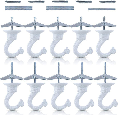 Glarks 10 Sets/40Pcs 1.5 Inch Heavy Duty Swag Hook Ceiling Hook with Steel Bolts and Toggle Wings for Ceiling Installation Cavity Wall Fixing, White Enamel Finish