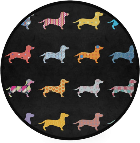 Dog Cat Pet Doormat Dogs Dachshund Round Floor Mat Washable Non-Slip Indoor Outdoor Area Rug for Bedroom Living Room Home Decor 36"