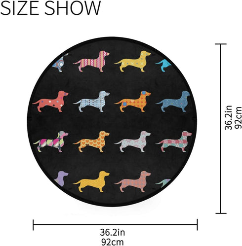 Dog Cat Pet Doormat Dogs Dachshund Round Floor Mat Washable Non-Slip Indoor Outdoor Area Rug for Bedroom Living Room Home Decor 36"