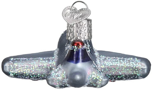 Old World Christmas 46065, Trains, Helicopters, Boats and Trucks Glass Blown Ornaments for Christmas Tree Passenger Plane, Glitter Gray