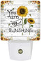 Plug-in Night Light Lamp with Sensor, Farm Sunflower You are My Sunshine Wall LED Nightlights Auto Dusk to Dawn Sensor for Bedroom,Baby Nursing,Kids Room,Hallway, Home Decorative Rustic Wood Plank