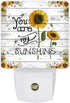 Plug-in Night Light Lamp with Sensor, Farm Sunflower You are My Sunshine Wall LED Nightlights Auto Dusk to Dawn Sensor for Bedroom,Baby Nursing,Kids Room,Hallway, Home Decorative Rustic Wood Plank
