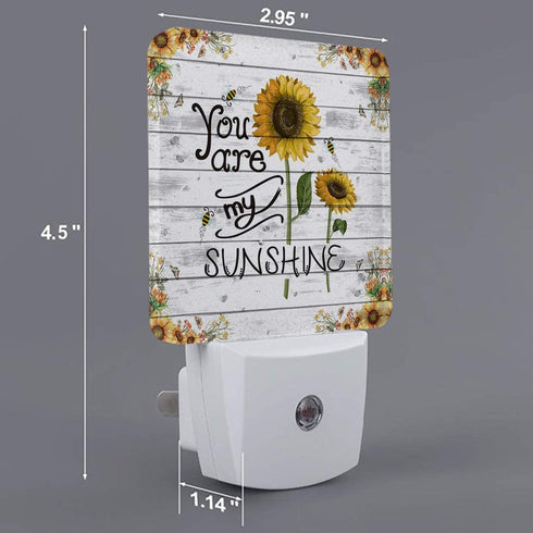 Plug-in Night Light Lamp with Sensor, Farm Sunflower You are My Sunshine Wall LED Nightlights Auto Dusk to Dawn Sensor for Bedroom,Baby Nursing,Kids Room,Hallway, Home Decorative Rustic Wood Plank
