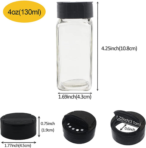 BPFY 12 Pack 4oz Glass Spice Jars With Black Plastic Lids, Square Spice Bottles, Chalk Labels, Pen, Silicone Collapsible Funnel, Spice Containers For Kitchen Cabinet