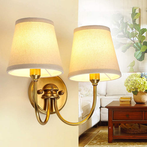 ALUCSET Double White Small Lamp Shade Clip On Bulb Set of 2 for Candelabra Bulbs, Barrel Fabric Lampshade for Table Chandelier Wall Lamp 4x7x6 Inch, 2Pcs Pack (White)
