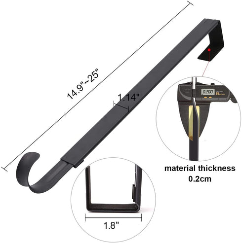 Pack of 2 Wreath Hanger,Adjustable Wreath Hanger for Front Door from 14.9 to 25 Inch,20 lbs Larger Door Wreath Hanger Christmas Wreaths,Black