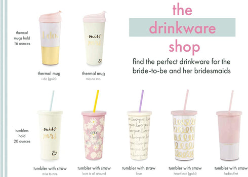 Kate Spade New York Bridal 16 Ounce Insulated Travel Mug, Double Wall Thermal Tumbler for Coffee/Tea, Miss to Mrs. (Pink)