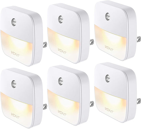 Vont 'Aura' LED Night Light (Plug-in) Super Smart Dusk to Dawn Sensor, Auto Night Lights Suitable for Bedroom, Bathroom, Toilet, Stairs, Kitchen, Hallway, Kids, Adults, Compact Nightlight (6 Pack)