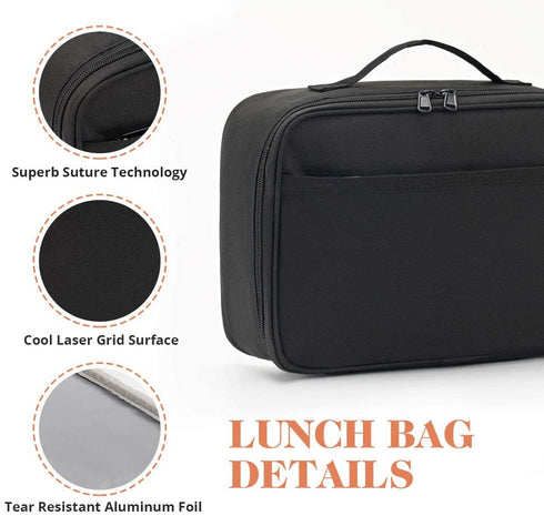 Pretty Jolly Kids Insulated Lunch Box Mini Cooler Bag for Men & Women,Ideal Size Lunch tote for Girls & Boys,Reusable Lunchbox for Packing Hot or Cold Snacks for Work,School,Picnic (Black)