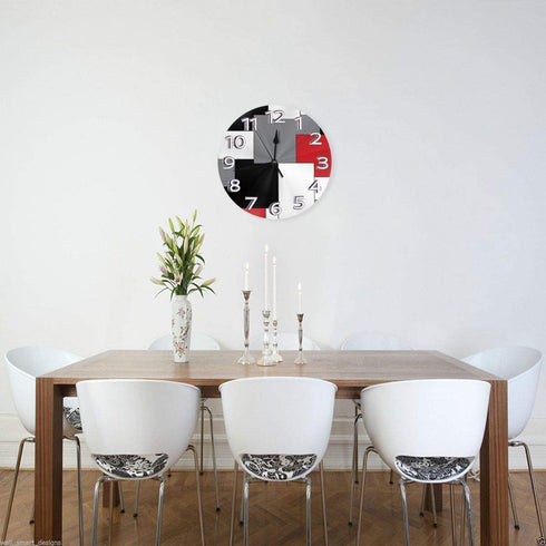 White,Grey,Black and Red Irregular Geometric Wall Clock Waterproof Decorative Clocks Durable Round Wall Clock Lightweight Clock with Roman Numeral Hands for Living Room Classroom Patio Bedroom
