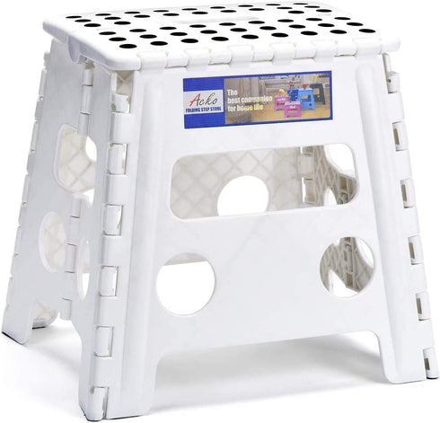 13 inch Height Premium Heavy Duty Foldable Stool for Adults, Kitchen Garden Bathroom Stepping Stool White