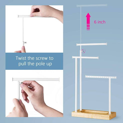 SRIWATANA Jewelry Organizer Display Extra Tall Necklace Holder 3 Tier Jewelry Tree Stand (Natural Color & White)
