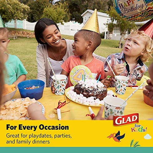 Glad for Kids 7-Inch Paper Plates | Small Round Paper Plates With Cute Dinosaur Design for Kids | Heavy Duty Disposable Soak Proof Microwavable Paper Plates for All Occasions, 20 Count