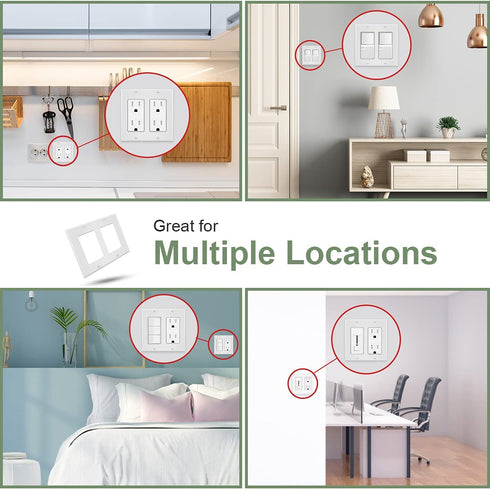 2-Gang Switch Outlet Wall Plate Cover Double Decora Electrical Faceplate for Light Switches, Smart Switch,Dimmers, GFCI, Receptacle, USB Outlet, White (4-Pack)