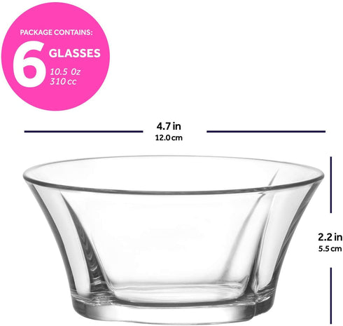 LAV Glass Dessert Bowls Set of 6 - 10 Oz Small Glass Bowls for Fruit, Snacks, Dips and Side Dishes - Dessert Bowls Glass - Clear Serving Bowls and Charcuterie Bowls - Small Glass Ice Cream Bowls