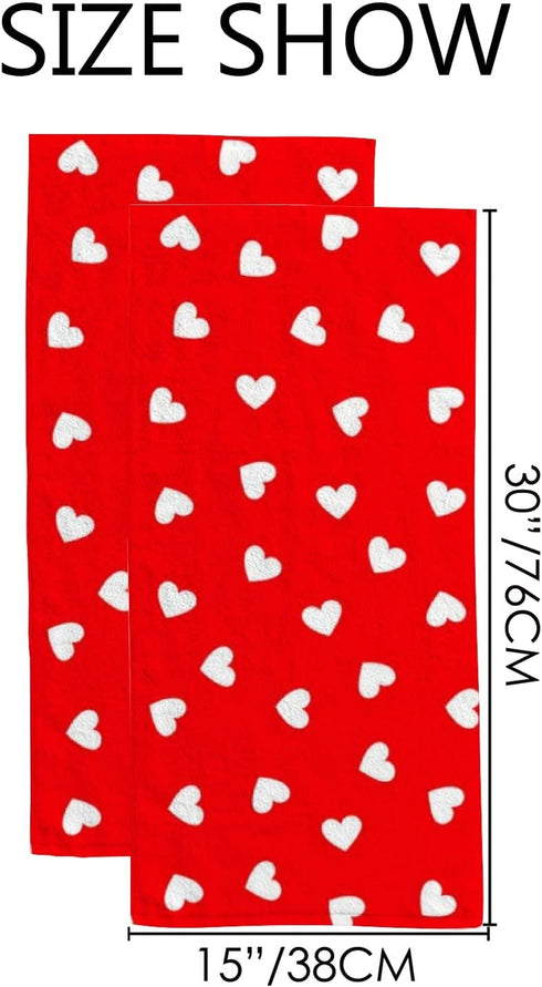 Vantaso Bath Hand Towels Set of 2 Valentine's Day Love Heart Red White Soft and Absorbent Washcloths Kitchen Hand Towel for Bathroom Hotel Gym Spa