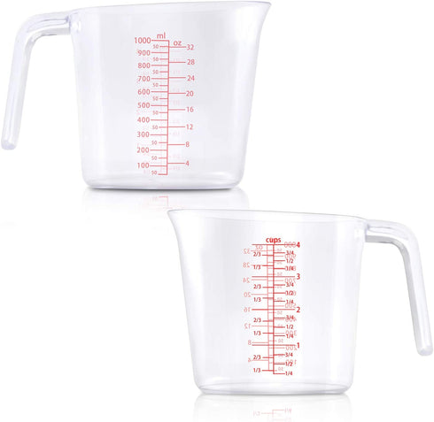 Drizom Measuring Cups Set , Good Grips 3-Piece Measuring Cup Set of BPA-free Stackable Clear Heat-resistant Plastic with Unique Plug-in Nested Design Handle and Multiple Angled Measurement Scales
