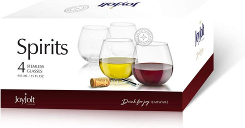 JoyJolt Spirits Stemless Wine Glasses for Red or White Wine (Set of 4)-15-Ounces