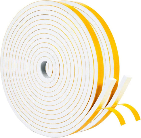 Yotache White Doors Windows Insulation Tape 2 Rolls 1/2 Inch Wide X 1/4 Inch Thick, Foam Weather Stripping Gasket Tape Seal for Draft, Soundproofing, Total 26 Feet Long (2 X 13 Ft Each)