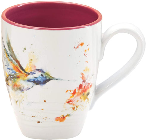 DEMDACO Dean Crouser Hummingbird Watercolor Red On White 16 Ounce Glossy Stoneware Mug With Handle