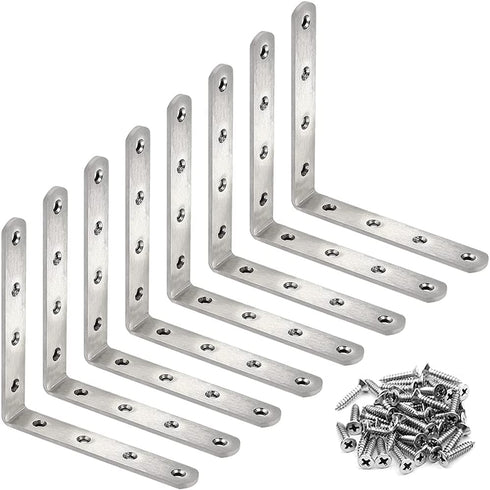 8 Pcs Shelf Bracket Stainless Steel L Bracket 125 x 125 x 20mm Heavy Duty Solid Shelf Support Corner Brace, Metal Joint Right Angle Bracket for Wood Shelves, with Screws
