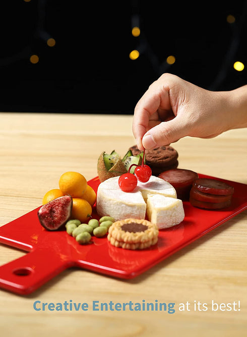 Sweese 818.104 Cheese Board Charcuterie Board Set with Knife, Cheese Serving Platter with Handle for Display, Entertaining and Serving, Fancy House Warming Gift, Red