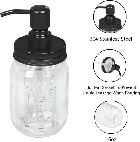 Mason Jar Bathroom Accessories Set 4 Pcs Black Soap Dispenser Toothbrush Holder Sets Rustic Farmhouse Decor