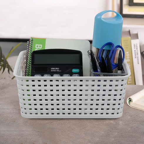 Waikhomes 6-Pack Plastic Weave Baskets, Desktop Pantry Organizer Basket Bins