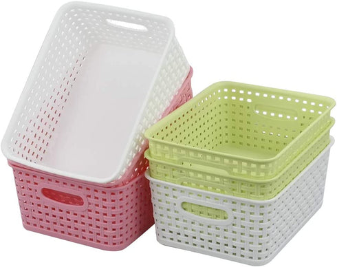 Waikhomes 6-Pack Plastic Weave Baskets, Desktop Pantry Organizer Basket Bins